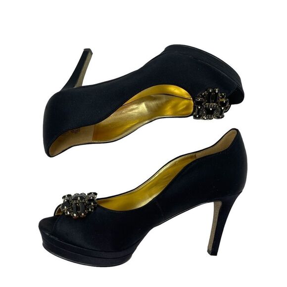 Nine West Shoes Avara2 Satin Heel Dress Pump Peep Toe Women's 7 Platform Glitter - Picture 5 of 10
